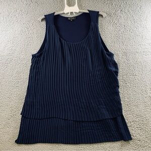 DG2 by Diane Gilman Women's Pleated Low High Tunic Tank Top Navy‎ Plus Size 1X